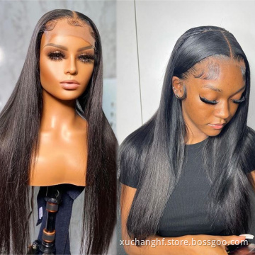 Straight glueless peruvian natural virgin hair pre pluck wig vendors transparent HD full lace front brazilian human hair wigs